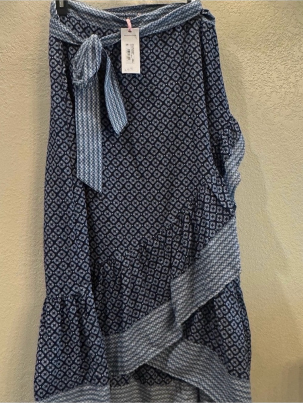 NWT Vineyard Vines Blue Printed High-Low Wrap Skirt with Tie